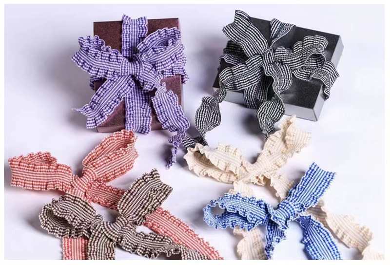 2.1cm浅粉/海蓝细格钩边弹力带