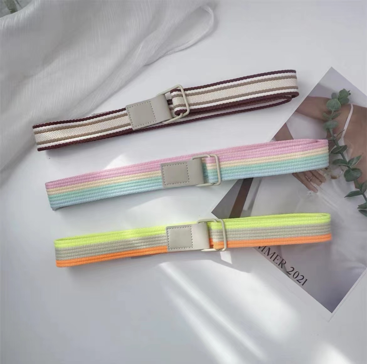 3.2cm韩版彩虹条纹简约腰带